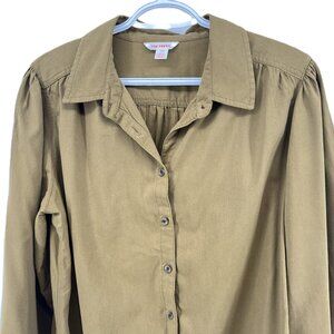 Joe Fresh Size L Cotton Blend khaki Button-Up Shirt Coastal Grandmother, Normcor